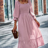 Chic Lace Lantern Sleeve Ruffles Square Collar Dress
