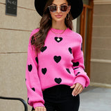 2025 Winter New Love Pullover Round Neck Long Sleeve Knitted Women's Loose Casual Sweater