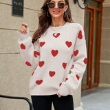 2025 Winter New Love Pullover Round Neck Long Sleeve Knitted Women's Loose Casual Sweater
