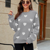 2025 Winter New Love Pullover Round Neck Long Sleeve Knitted Women's Loose Casual Sweater
