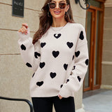 2025 Winter New Love Pullover Round Neck Long Sleeve Knitted Women's Loose Casual Sweater