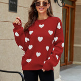 2025 Winter New Love Pullover Round Neck Long Sleeve Knitted Women's Loose Casual Sweater