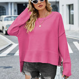 2025 Winter New Round Neck Women's Christmas Bell Sleeve Solid Color Casual Pullover Sweater