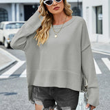 2025 Winter New Round Neck Women's Christmas Bell Sleeve Solid Color Casual Pullover Sweater