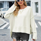 2025 Winter New Round Neck Women's Christmas Bell Sleeve Solid Color Casual Pullover Sweater