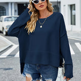 2025 Winter New Round Neck Women's Christmas Bell Sleeve Solid Color Casual Pullover Sweater