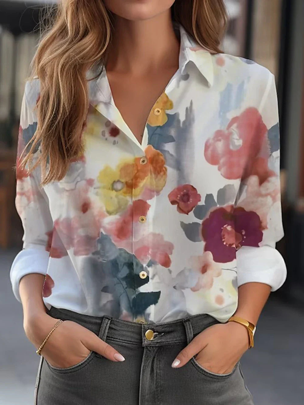 Flower 3D Print High Quality Long Sleeve Fashion Large Size Female Blouse