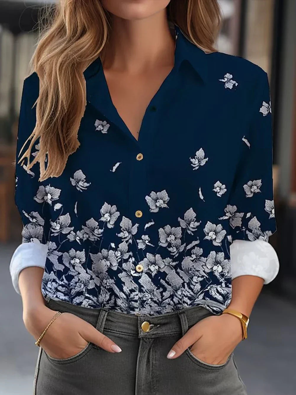 Flower 3D Print High Quality Long Sleeve Fashion Large Size Female Blouse