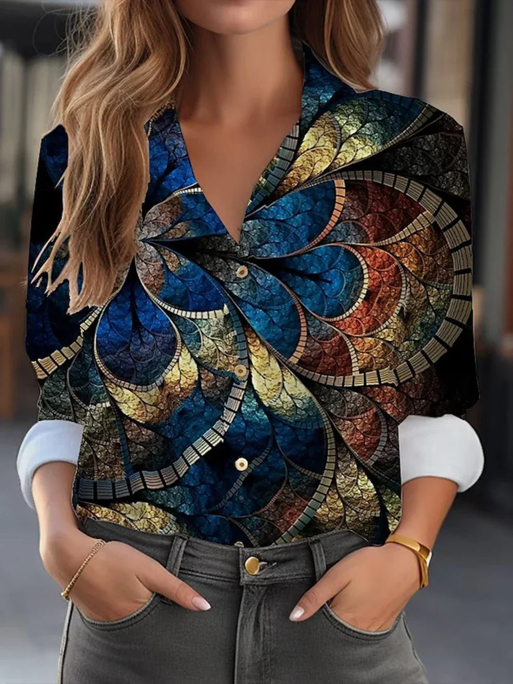 Flower 3D Print High Quality Long Sleeve Fashion Large Size Female Blouse
