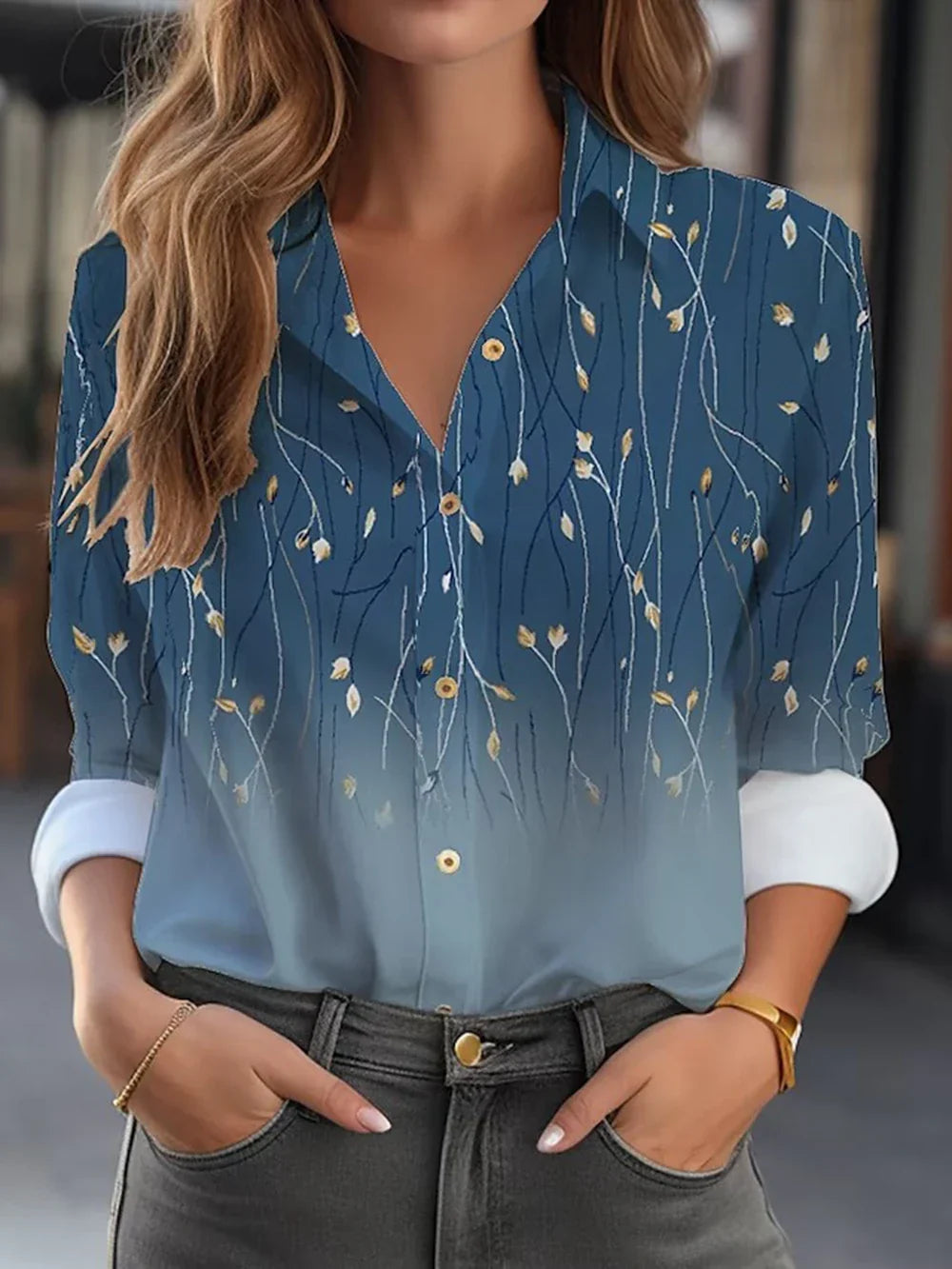 Flower 3D Print High Quality Long Sleeve Fashion Large Size Female Blouse