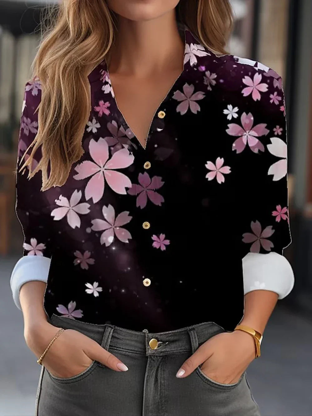 Flower 3D Print High Quality Long Sleeve Fashion Large Size Female Blouse