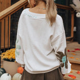 2025 Autumn New V-neck Casual All-match Floral Print Warm Knitted Sweater