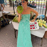 New Stripes Tube Long Beach Off Shoulder Backless Casual Fashion Bust Elastic Women's Boho Dress