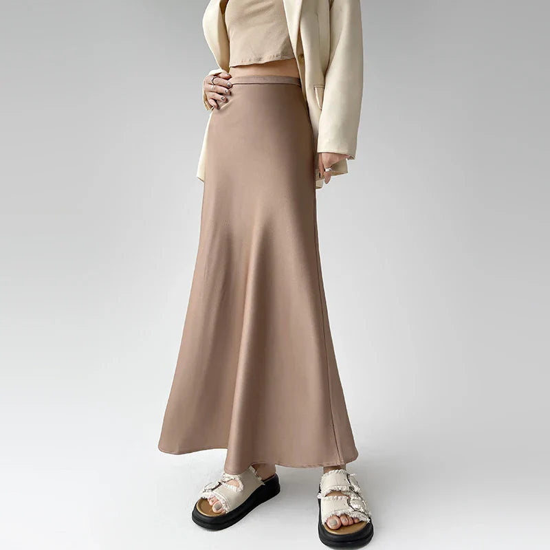 2025 New Spring Summer Acetate Satin Long Womens Elegant High Waist Wrap Hip Mermaid Ladies Fashion Maxi Skirt