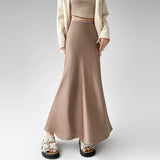 2025 New Spring Summer Acetate Satin Long Womens Elegant High Waist Wrap Hip Mermaid Ladies Fashion Maxi Skirt