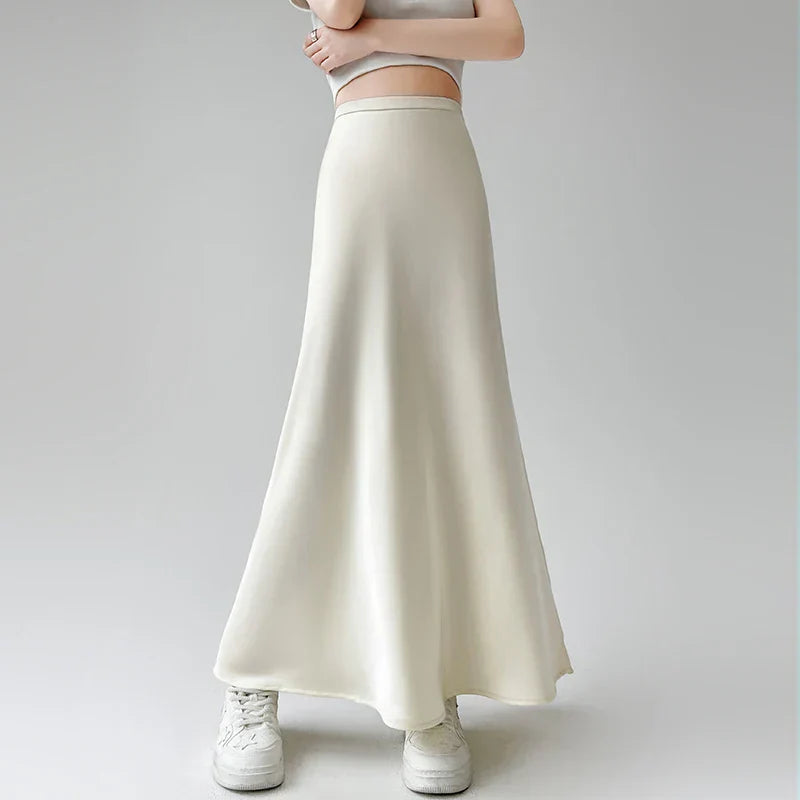 2025 New Spring Summer Acetate Satin Long Womens Elegant High Waist Wrap Hip Mermaid Ladies Fashion Maxi Skirt