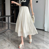 New Spring Summer Women Tulle Solid Color Elastic High Waist Pleated Ladies Temperament Skirt