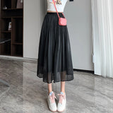 New Spring Summer Women Tulle Solid Color Elastic High Waist Pleated Ladies Temperament Skirt