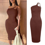 2025 New Summer Autumn Women White Black Strap Bodycon Sexy Streetwear Party Club Elegant Fashion Clothes Midi Dress