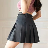New Summer High Waist A-line Pleated Mini Korean Fashion Suit Gray Women Casual Short With Belt Skirt