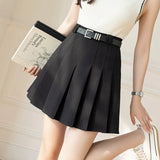 New Summer High Waist A-line Pleated Mini Korean Fashion Suit Gray Women Casual Short With Belt Skirt