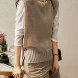 2025 Spring And Autumn New Round Neck Solid Color Side Button Anti-Pilling Women's Slim Vest Sweater