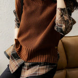 2025 Spring And Autumn New Round Neck Solid Color Side Button Anti-Pilling Women's Slim Vest Sweater