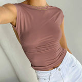 Summer Backless Moisture Absorption and Perspiration Comfortable Breathable Short Sleeve Nylon Slim Women's Top T-shirt