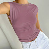 Summer Backless Moisture Absorption and Perspiration Comfortable Breathable Short Sleeve Nylon Slim Women's Top T-shirt