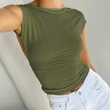 Summer Backless Moisture Absorption and Perspiration Comfortable Breathable Short Sleeve Nylon Slim Women's Top T-shirt