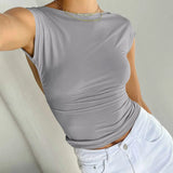 Summer Backless Moisture Absorption and Perspiration Comfortable Breathable Short Sleeve Nylon Slim Women's Top T-shirt