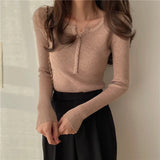 Basic Primer Button Chic Soft Slim Knitted Autumn Women's 2025 Sweater