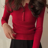 Basic Primer Button Chic Soft Slim Knitted Autumn Women's 2025 Sweater
