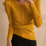 Basic Primer Button Chic Soft Slim Knitted Autumn Women's 2025 Sweater