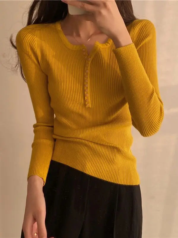 Basic Primer Button Chic Soft Slim Knitted Autumn Women's 2025 Sweater