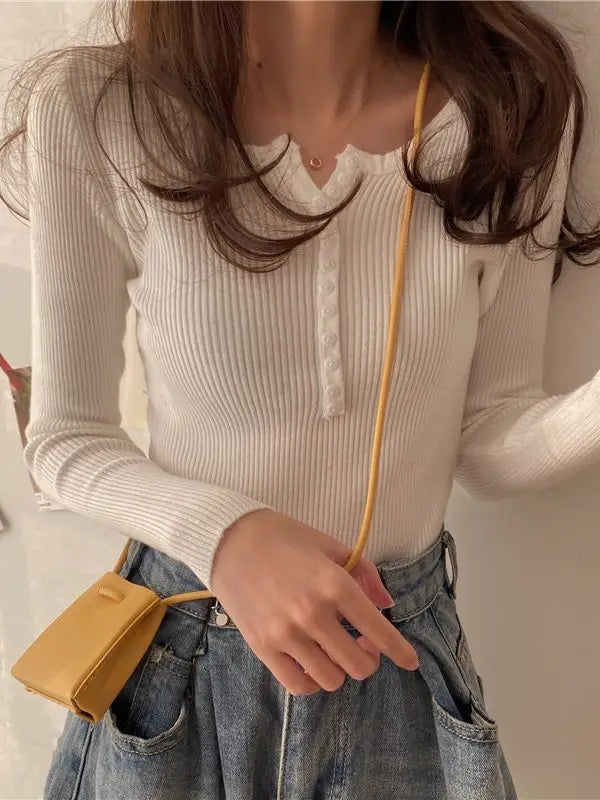 Basic Primer Button Chic Soft Slim Knitted Autumn Women's 2025 Sweater