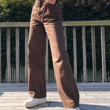 Women Wide Baggy Oversized Classic Casual Brown Trouser