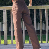 Women Wide Baggy Oversized Classic Casual Brown Trouser
