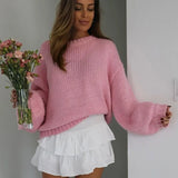 2025 Women O New Long Sleeves Loose Knit Pullover Casual Female Chic Sweater