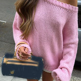 2025 Women O New Long Sleeves Loose Knit Pullover Casual Female Chic Sweater