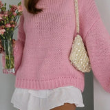 2025 Women O New Long Sleeves Loose Knit Pullover Casual Female Chic Sweater