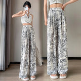 2025 High Waist Casual Summer Slacks Pants Women Ice Silk Ankle-Length Long Pants