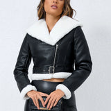 Elegant Polyurethane Fur Stylish Light Luxury Leather Jacket