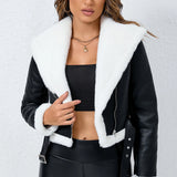 Elegant Polyurethane Fur Stylish Light Luxury Leather Jacket