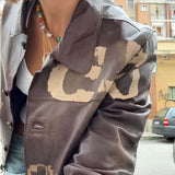 Vintage Print Washed Leather Jacket