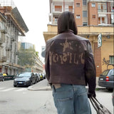 Vintage Print Washed Leather Jacket