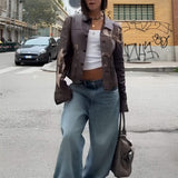 Vintage Print Washed Leather Jacket