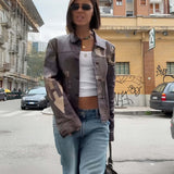 Vintage Print Washed Leather Jacket