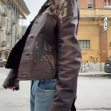 Vintage Print Washed Leather Jacket