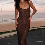 Glam Rhinestone Evening Maxi Dress